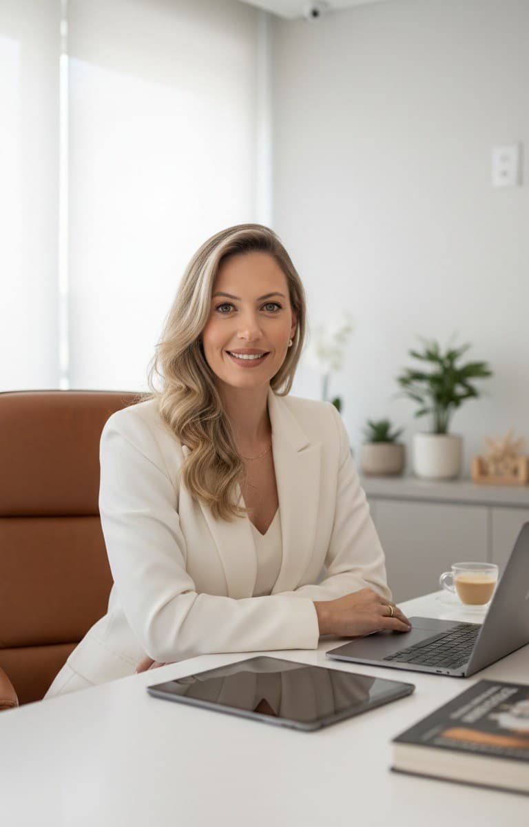 Daniela Mensinger em atendimento online, em seu consultório